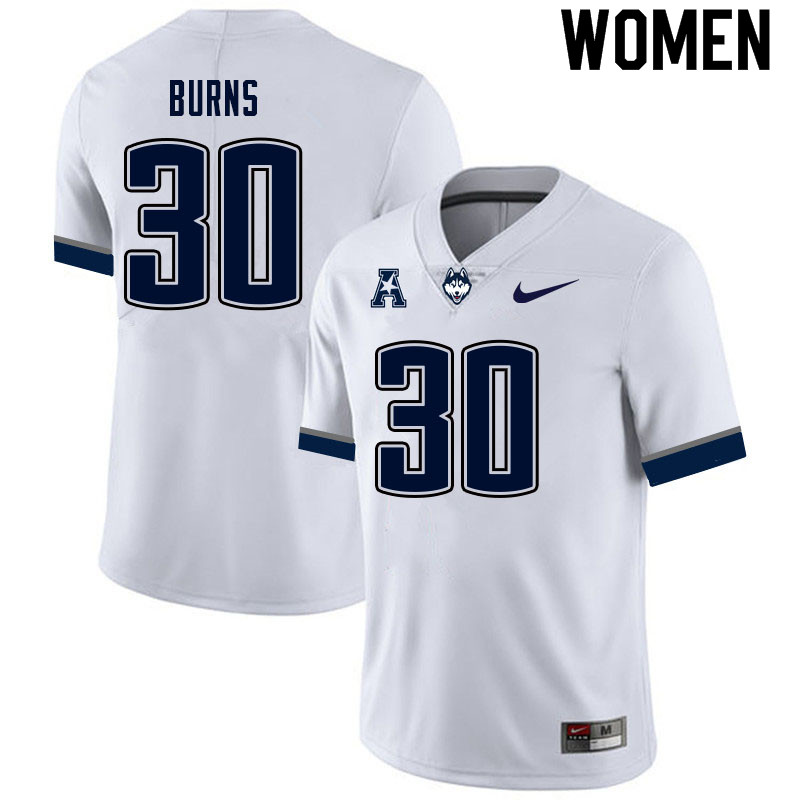 Women #30 Robert Burns Uconn Huskies College Football Jerseys Sale-White